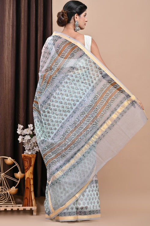 Designer Hand Block Print Kota Doria Saree (KDS30)